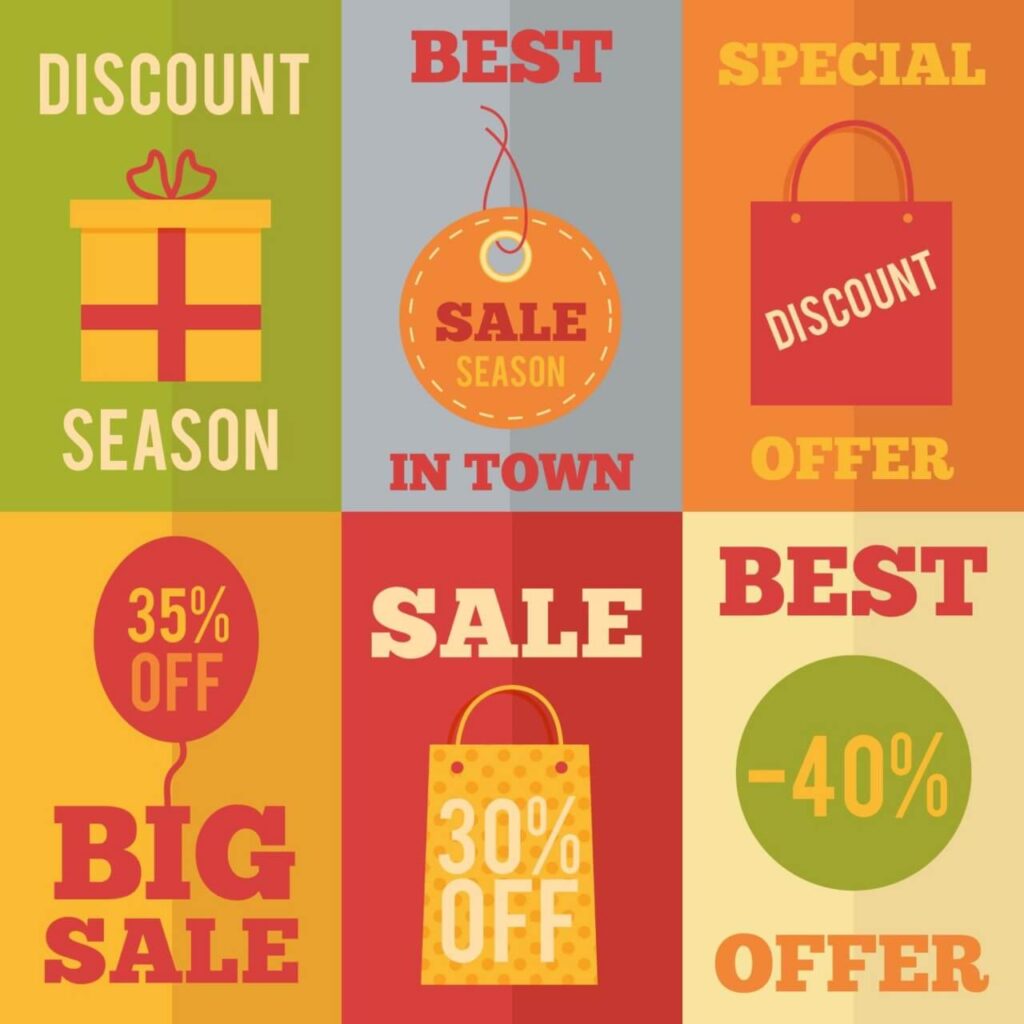 Sale flat concept design icons, shopping