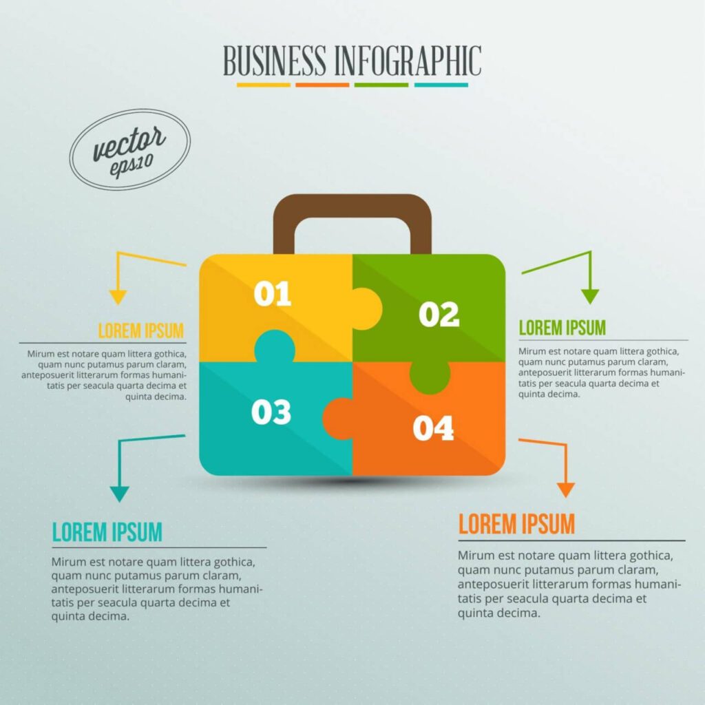 Business infographic, puzzle of a suitcase