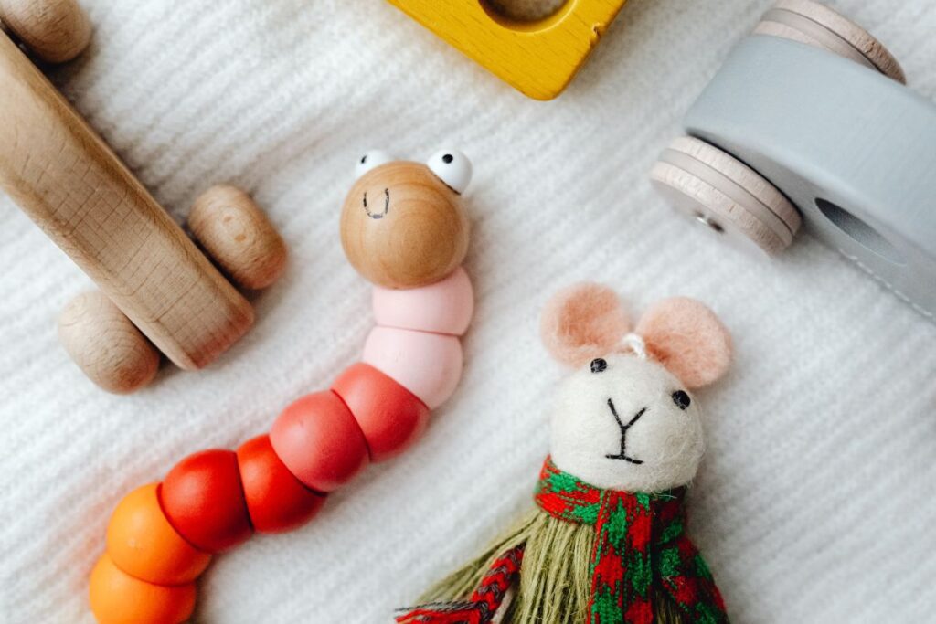 Eco-friendly plastic-free toys made from natural materials – wooden – for kids and toddlers Stock Free