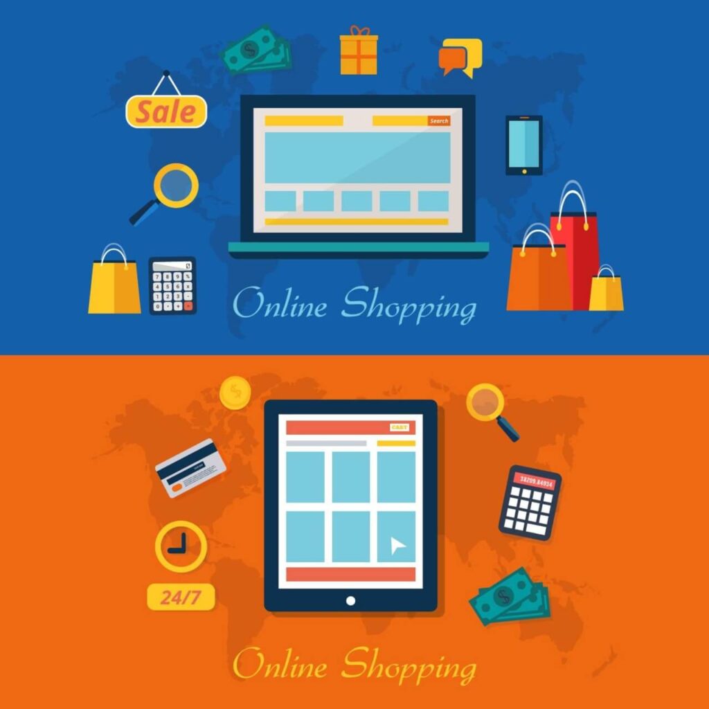 Set of flat design vector illustration concepts of online shopping