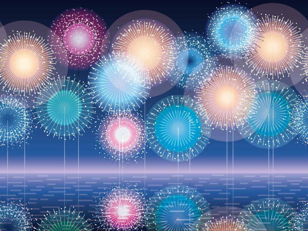 Seamless fireworks background illustration. Free Vector