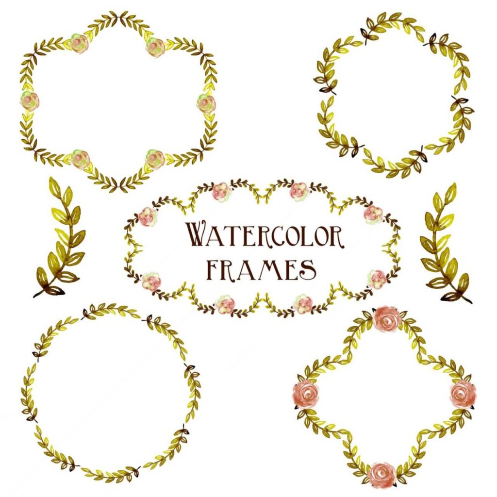 Watercolor vector set with frames