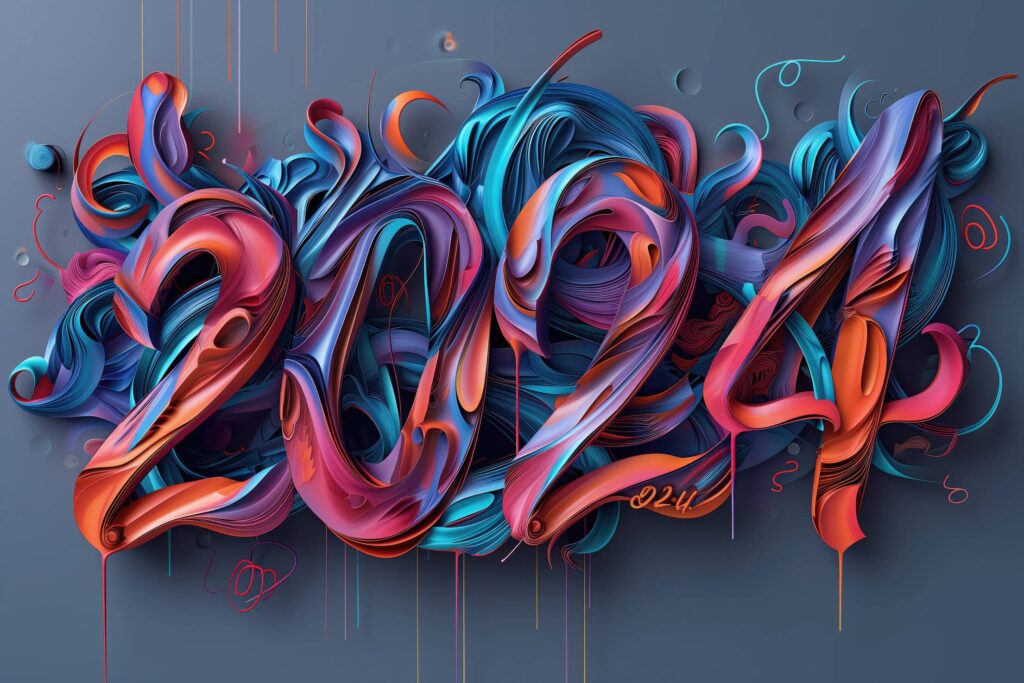 2024 Abstract Happy New Year 3D Digital Art Stock Free