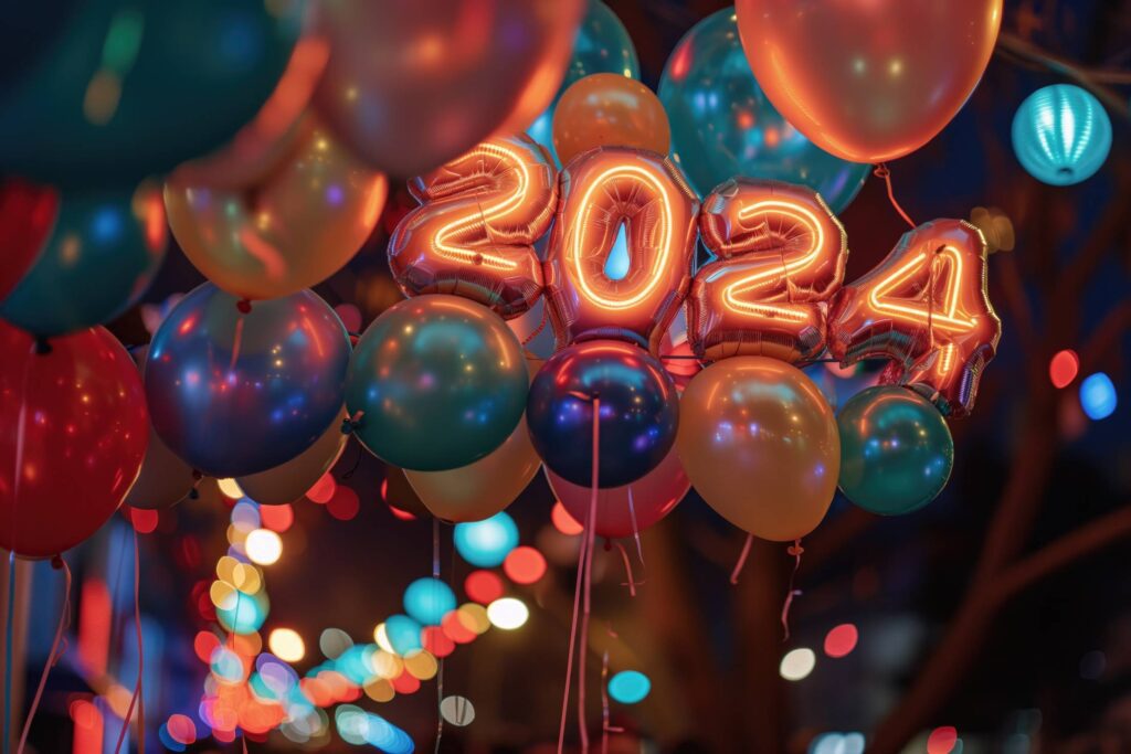 2024 Happy New Year Celebration Party Balloons Stock Free