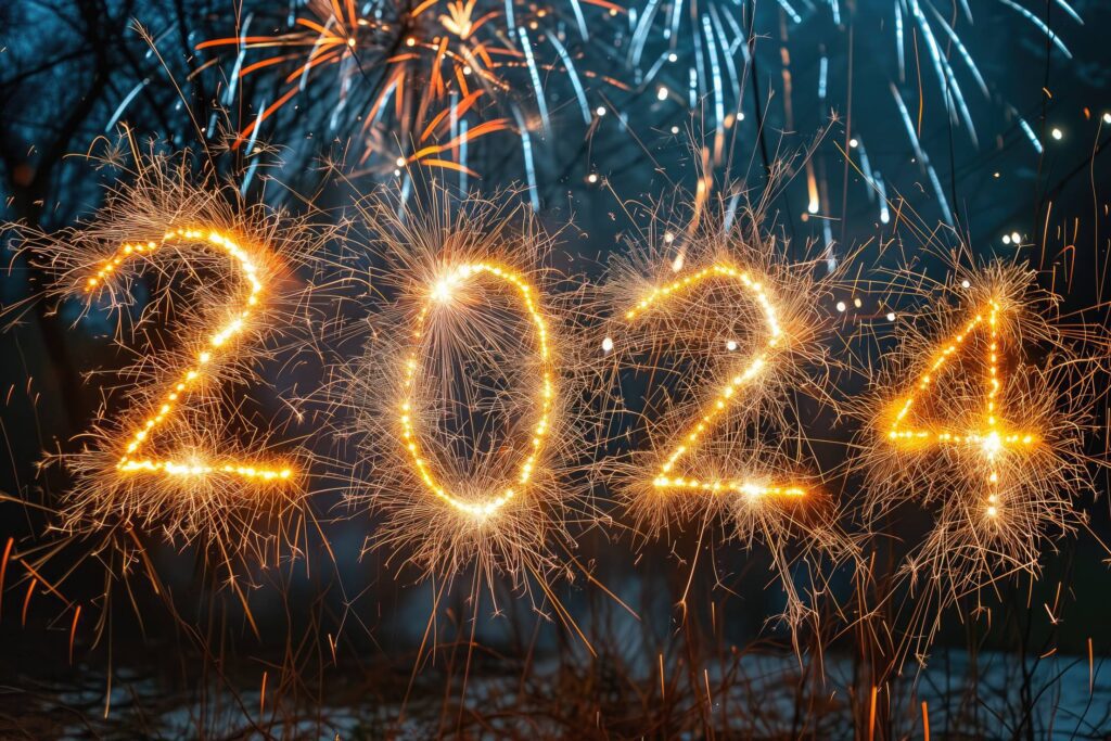 2024 Happy New Year Celebration Sparklers Stock Free