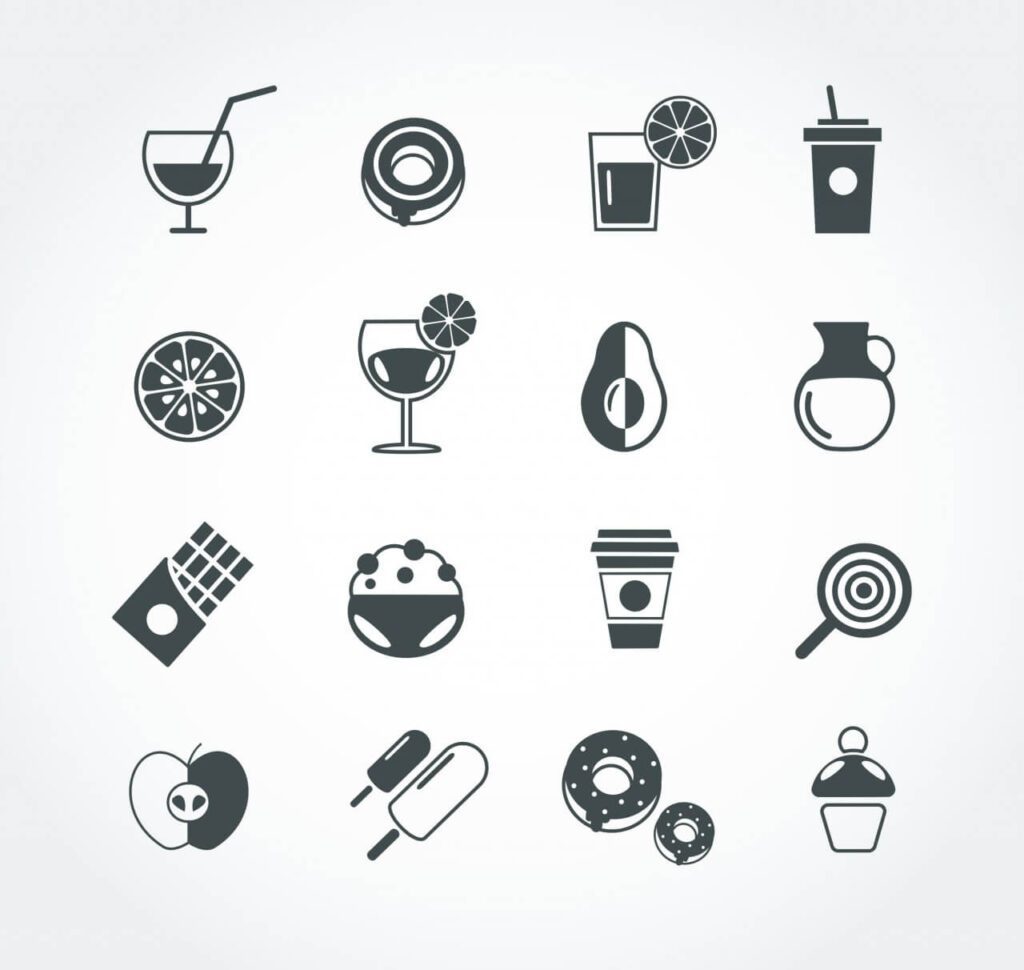 Food free vector mono color set. Icons for design