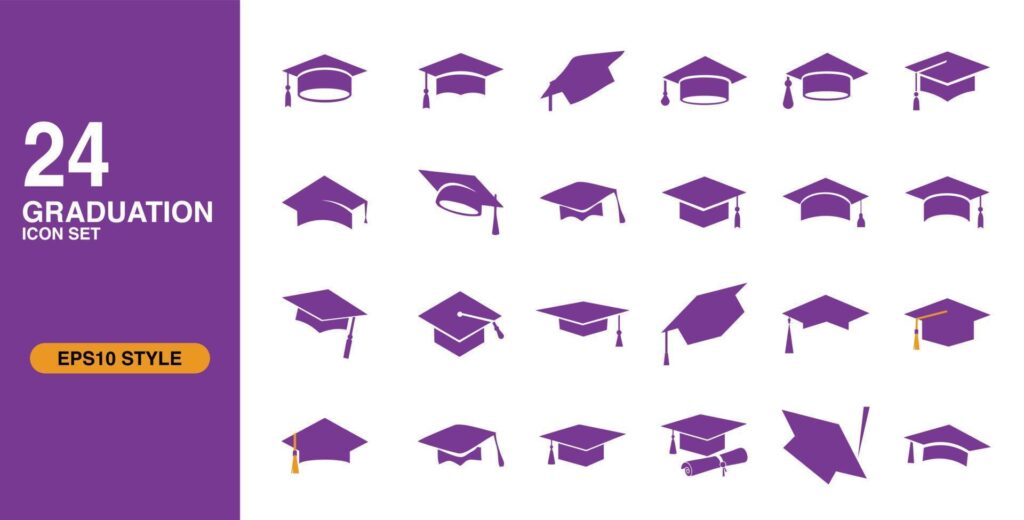 24 graduation icon set in eps10 format. Set of graduation symbols in purple color. Editable vector icon set Stock Free