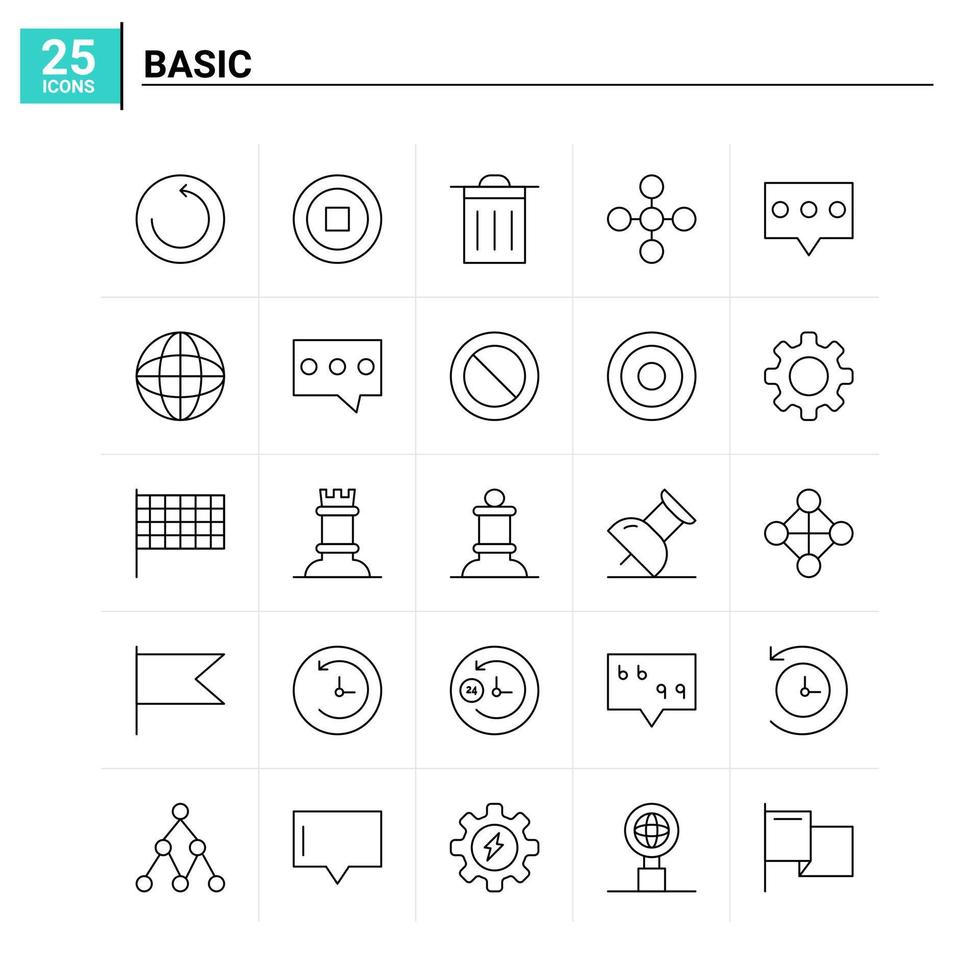 25 Basic icon set vector background Stock Free