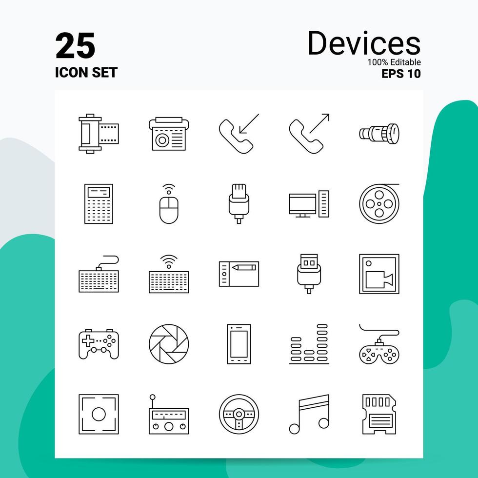 25 Devices Icon Set 100 Editable EPS 10 Files Business Logo Concept Ideas Line icon design Stock Free