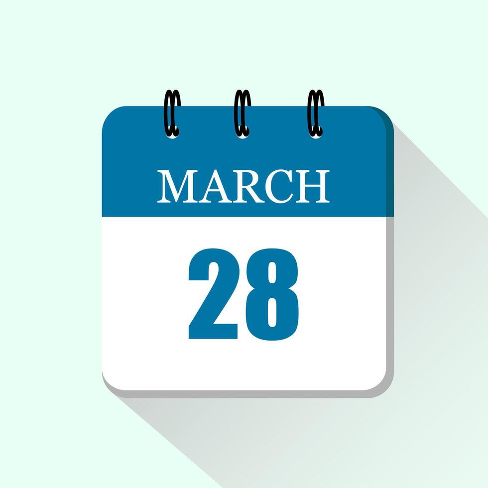 28 March flat daily calendar icon Date and month Stock Free