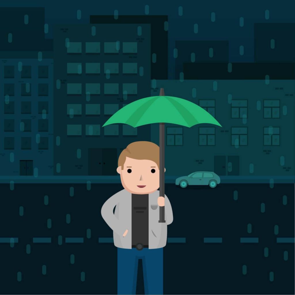 Man in the Rain with Umbrella