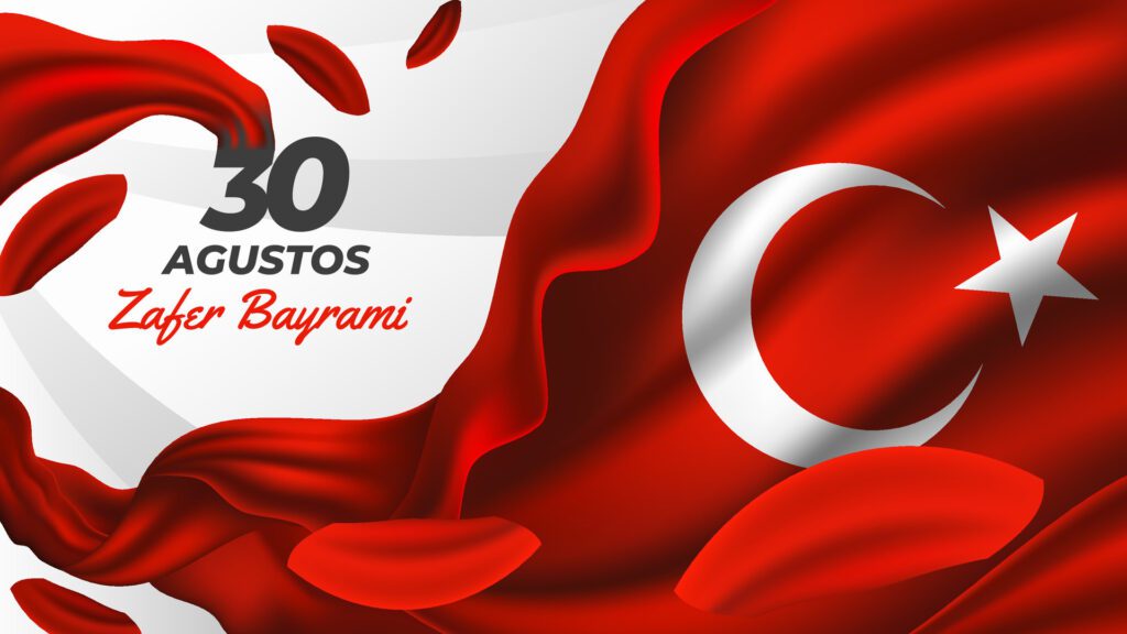 30 Agustos Zafer Bayrami with Realistic Turkish Flag Background Free Vector