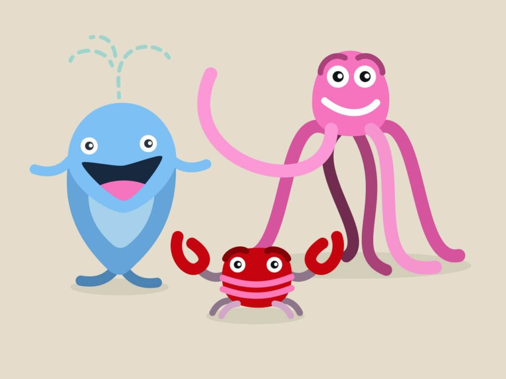 Vector cartoon sea characters illustration