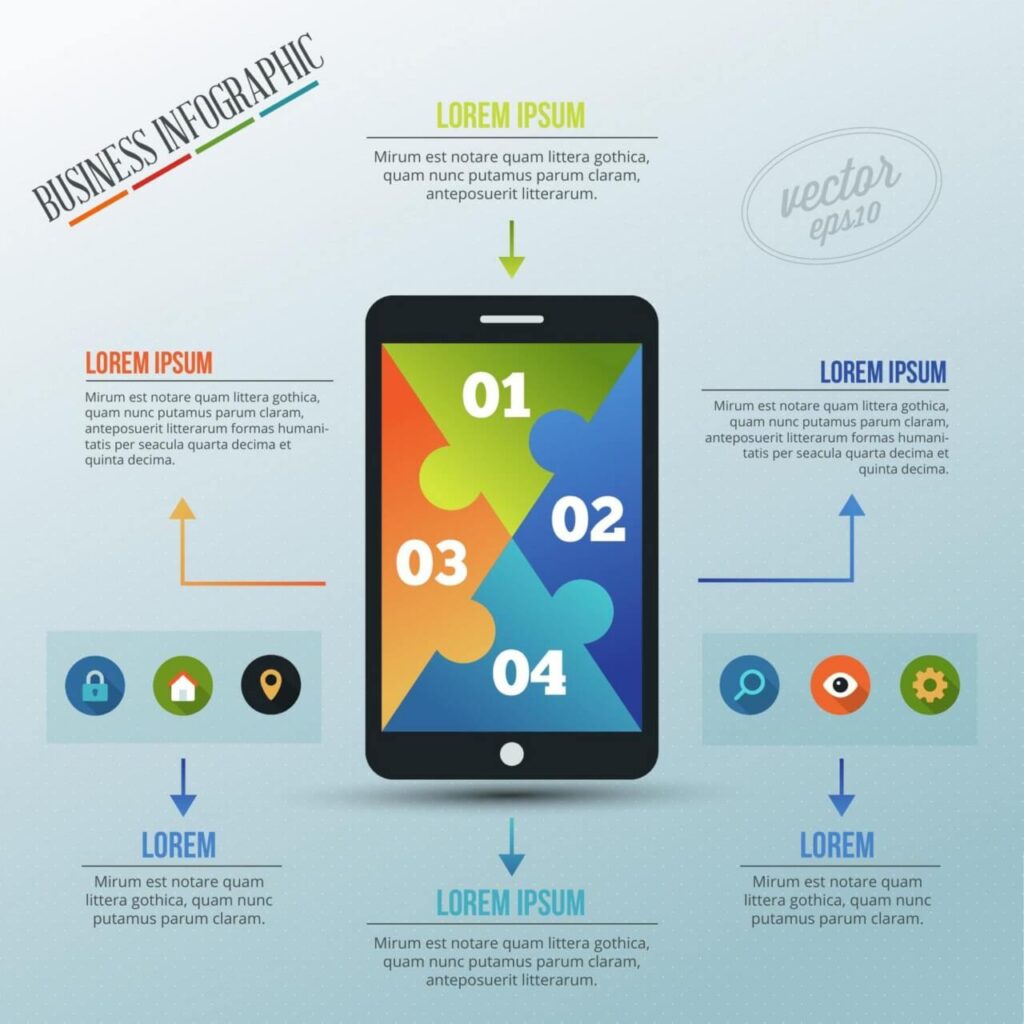 Infographic template with puzzle style phone