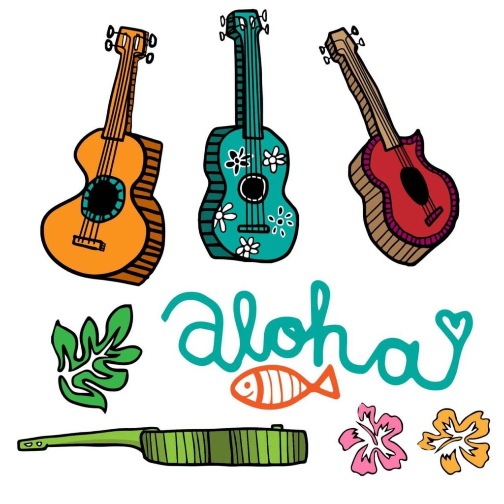 Colorful Cartoon Ukulele Vectors