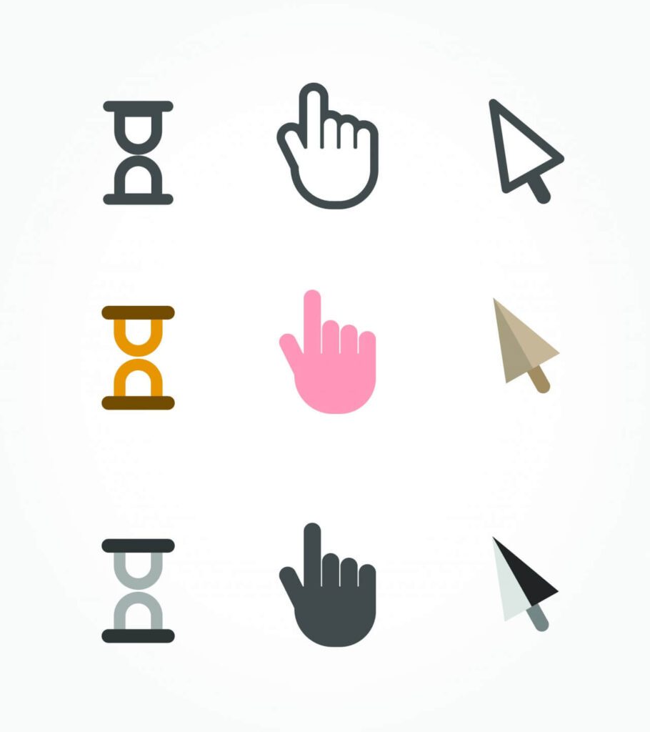 Vector free cursors black clean icons – hand, clock and arrow