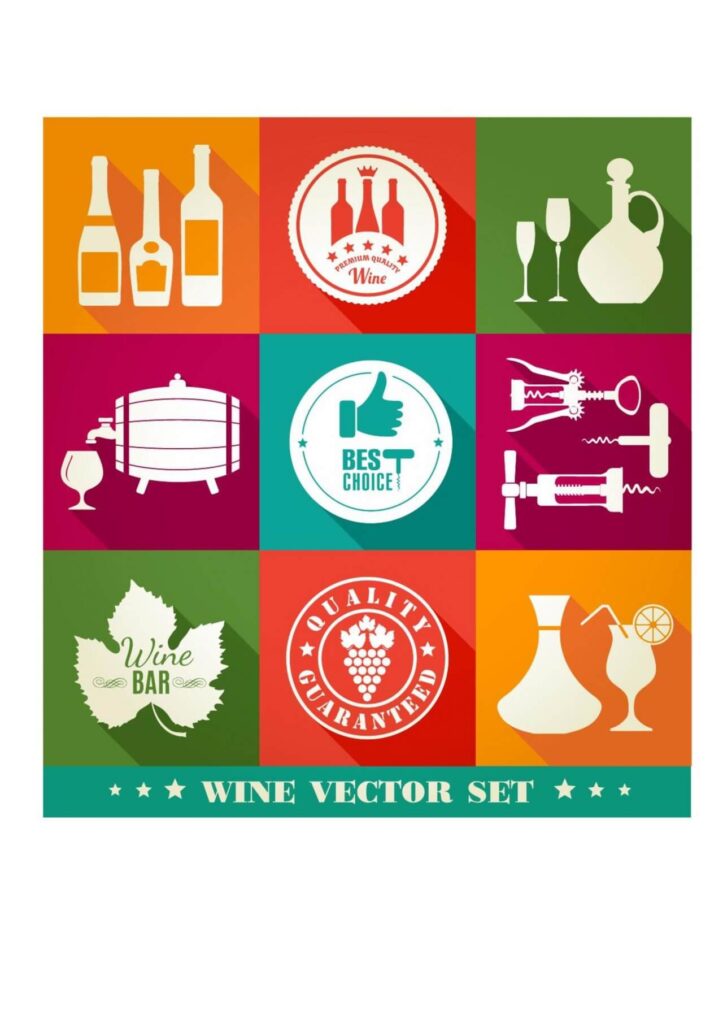 Drink illustration of vine. Color flat icons.