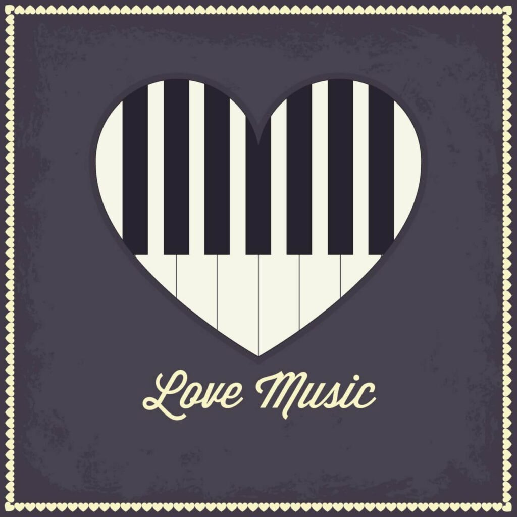 Music illustration with heart and piano keyboard