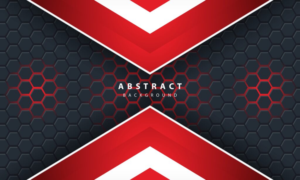 3D abstract red light hexagonal background with red and white frame shapes. Free Vector