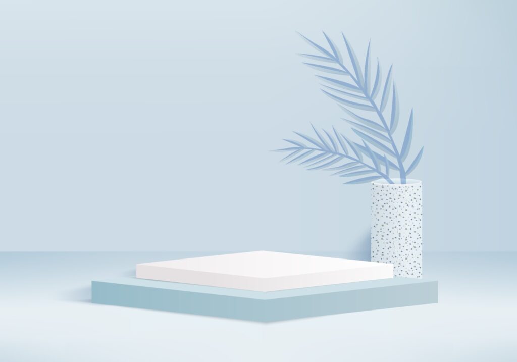 3d background product display podium scene with geometric platform background vector 3d rendering with podium stand to show cosmetic products Stage showcase on pedestal display blue studio Free Vector