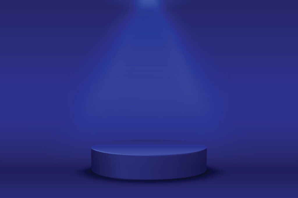 3d background products display blue podium scene with platform. Abstract minimal scene mockup products display, Stage showcase. Vector geometric forms. -16.9 aspect ratio Free Vector