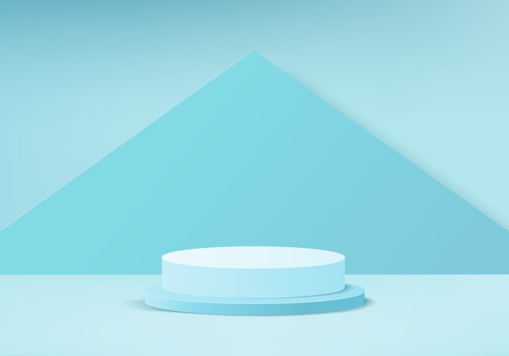 3d background products display podium scene with geometric platform. background vector 3d rendering with podium. stand to show cosmetic products. Stage showcase on pedestal display beige studio Free Vector