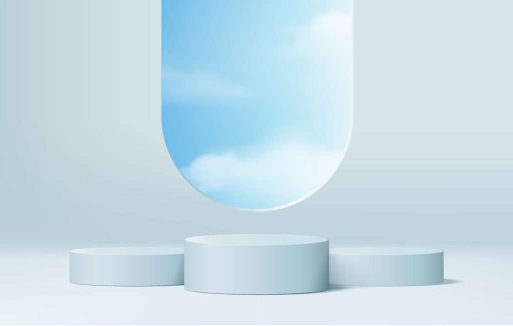 
									3d background products display podium scene with geometric platform. background vector 3d rendering with podium. stand to show cosmetic products. Stage showcase on pedestal display blue studio Free Vector