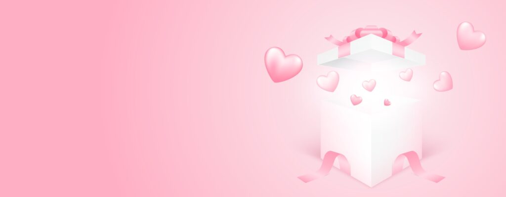 3D gift box with heart flying on pink banner background. Love concept design for happy mother’s day, valentine’s day, birthday day. Paper art illustration. Free Vector