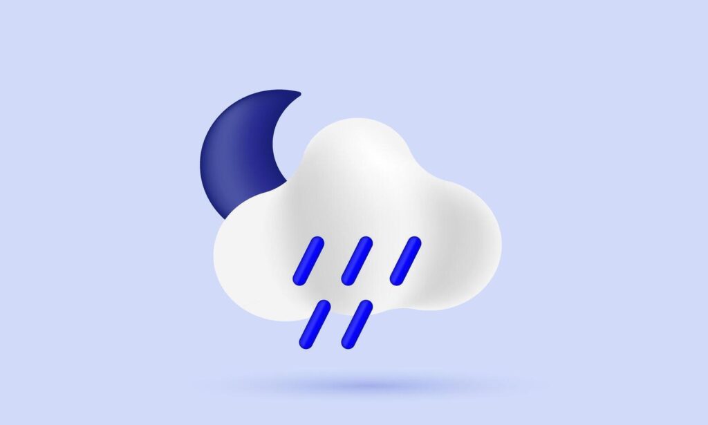 3d icon realistic moon cloud rainy drop weather design Stock Free