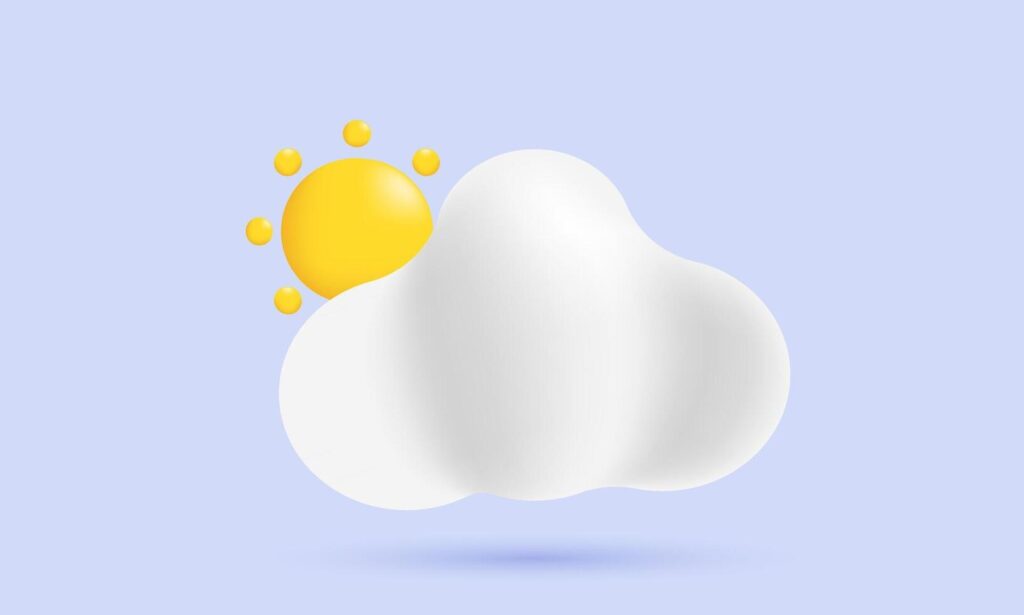 3d icon realistic sun on cloud windy design Stock Free