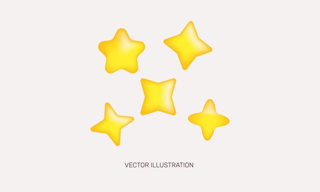 3d realistic icon concept set yellow stars different shapes five design Stock Free