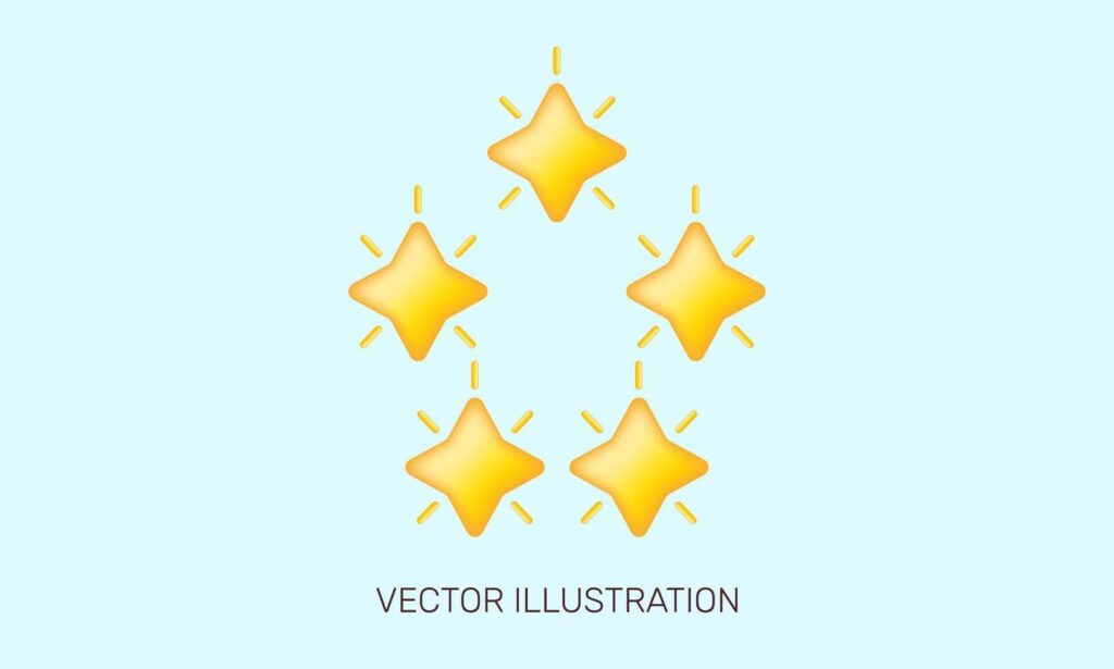 3d realistic icon five yellow stars glossy colors achievements design Stock Free