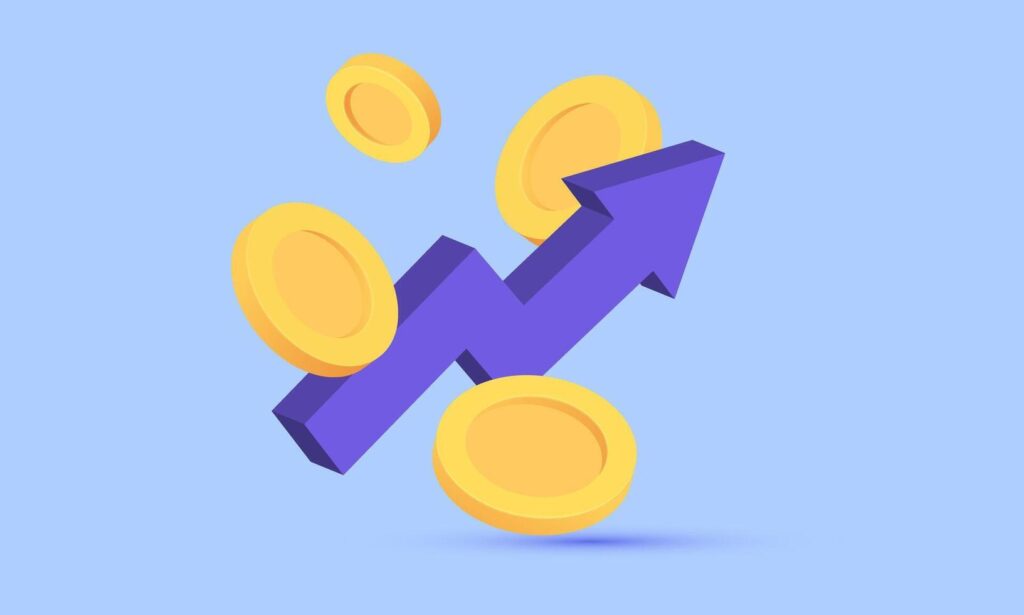 3d realistic icon growth stock chart coins investing design Stock Free