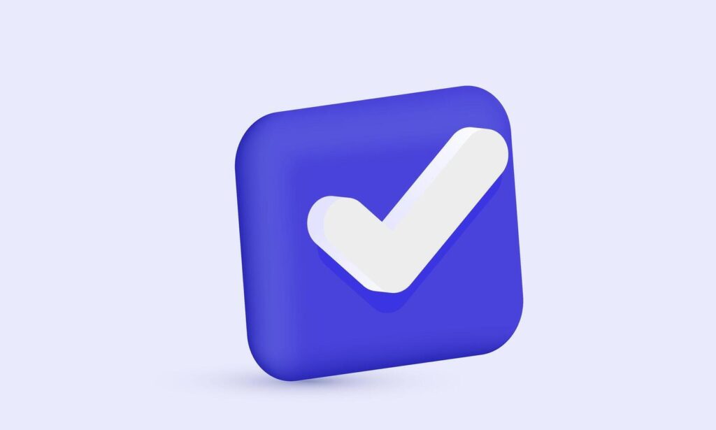 3d realistic icon purple check mark isolated on design Stock Free