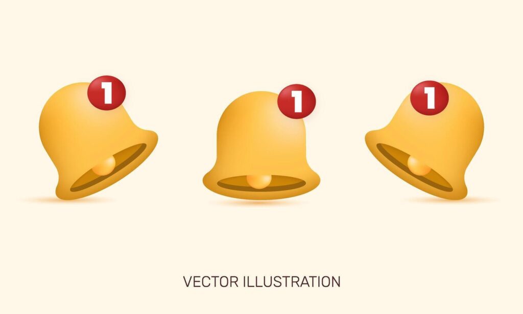 3d realistic icon three yellow notification bell set isolated design Stock Free