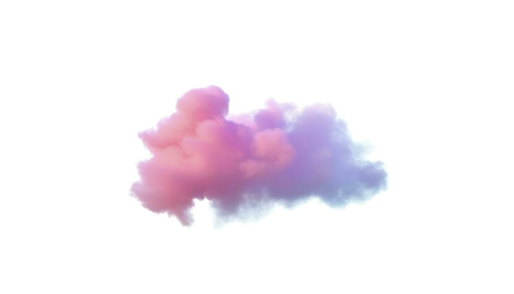 3d render, glowing colorful soft cloud isolated on white background. Fluffy cumulus atmosphere phenomenon. Realistic sky clip art element, generate ai Stock Free