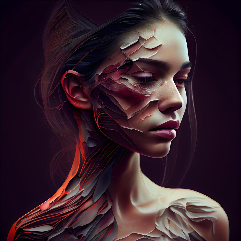 3d rendering of a female face with red blood vessels on the skin, Image Free Photo