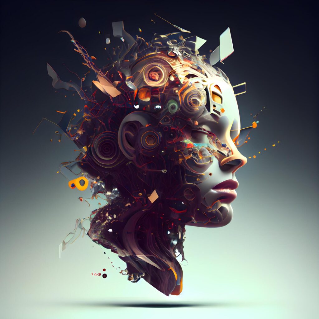 3d rendering of a female head with music notes in her head, Image Free Photo