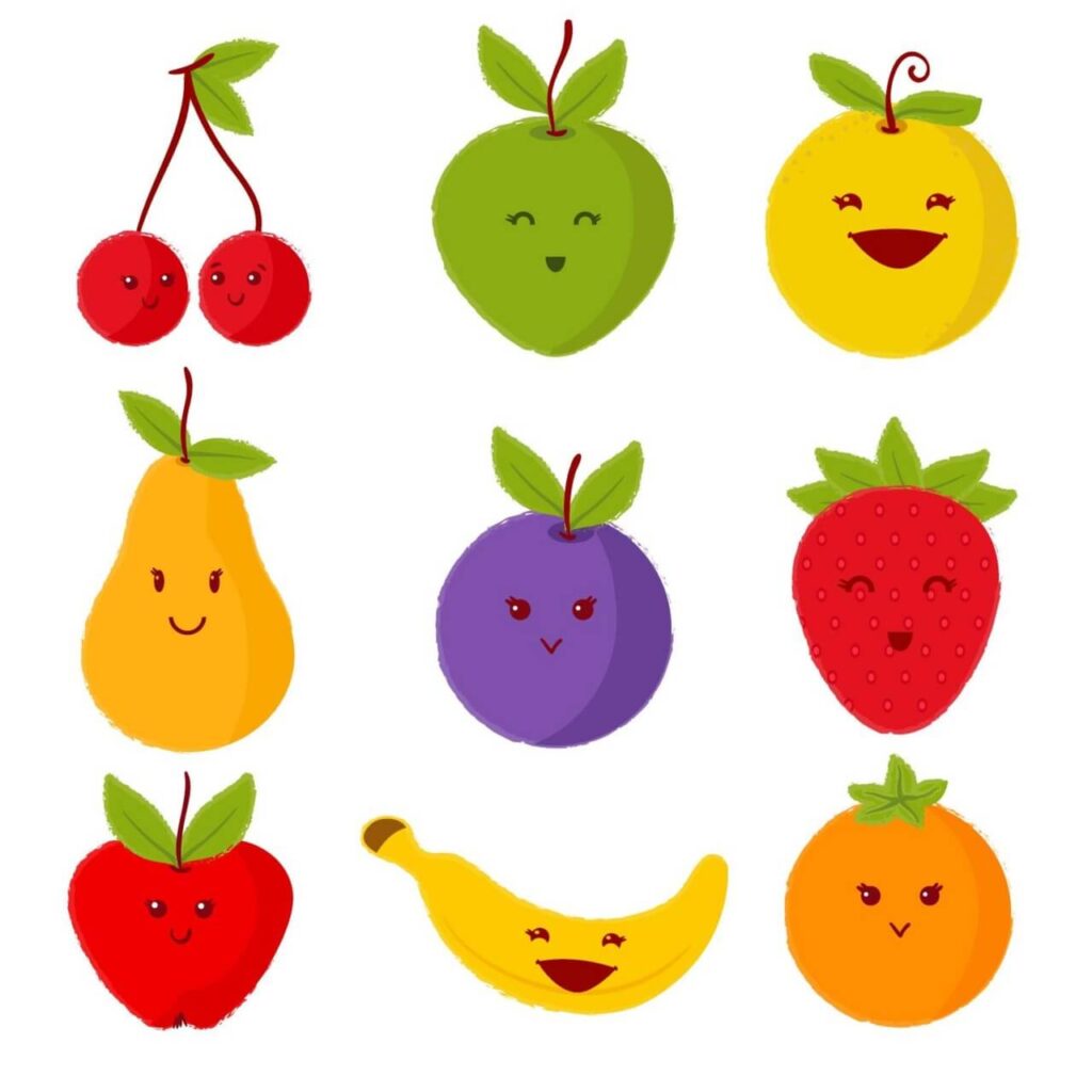 Set of cute fruits