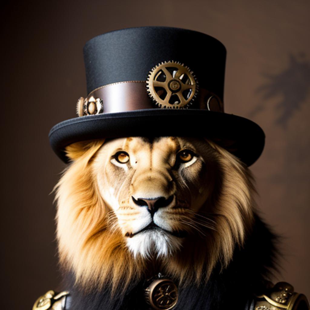 Steampunk Fantasy humanoid Lion by @ai_generated