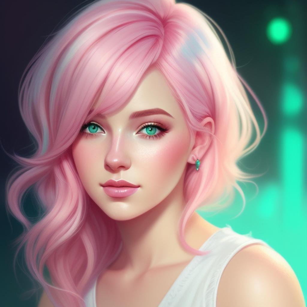 Cute,mujer,pelo rosa pastel,ojos verdes by @ai_generated