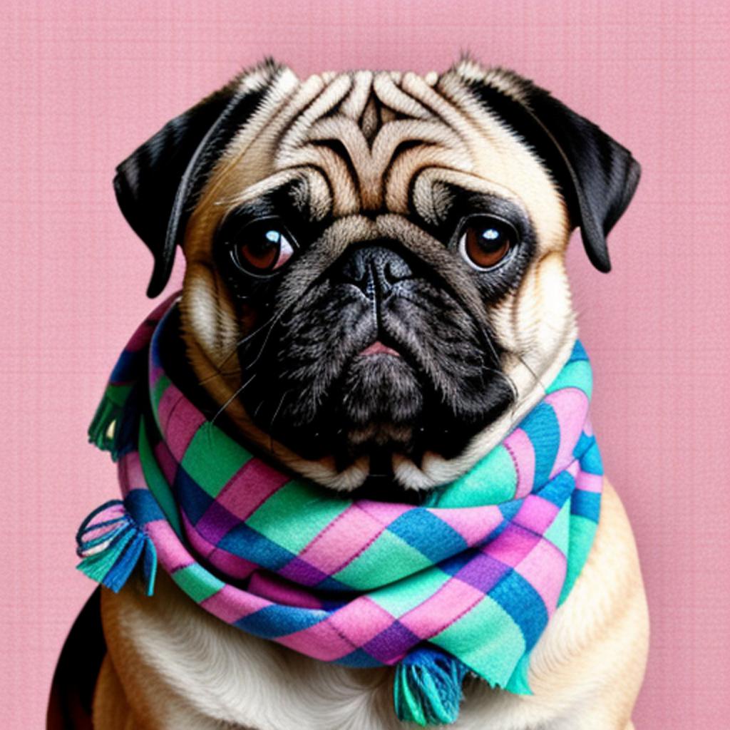 Pug in pastel tartan by @ai_generated