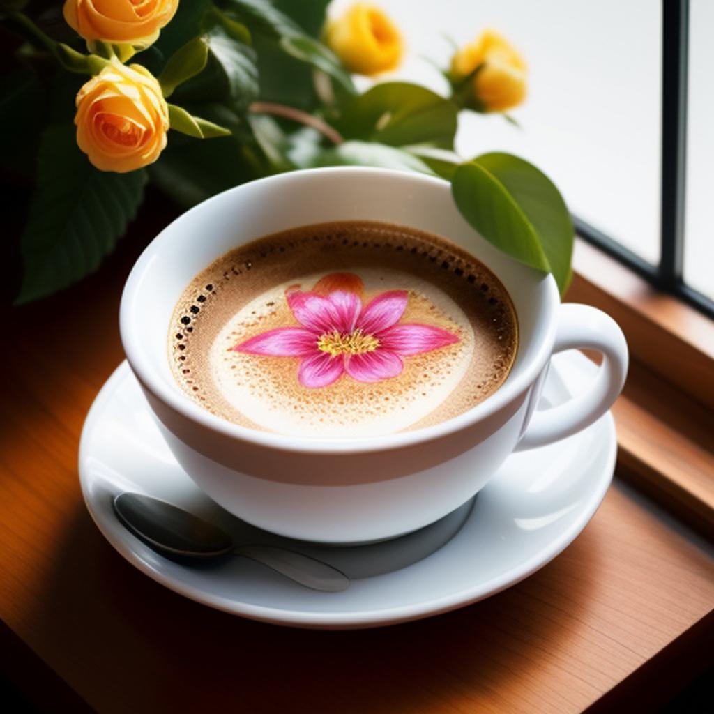 Morning coffee with flowers by @ai_generated