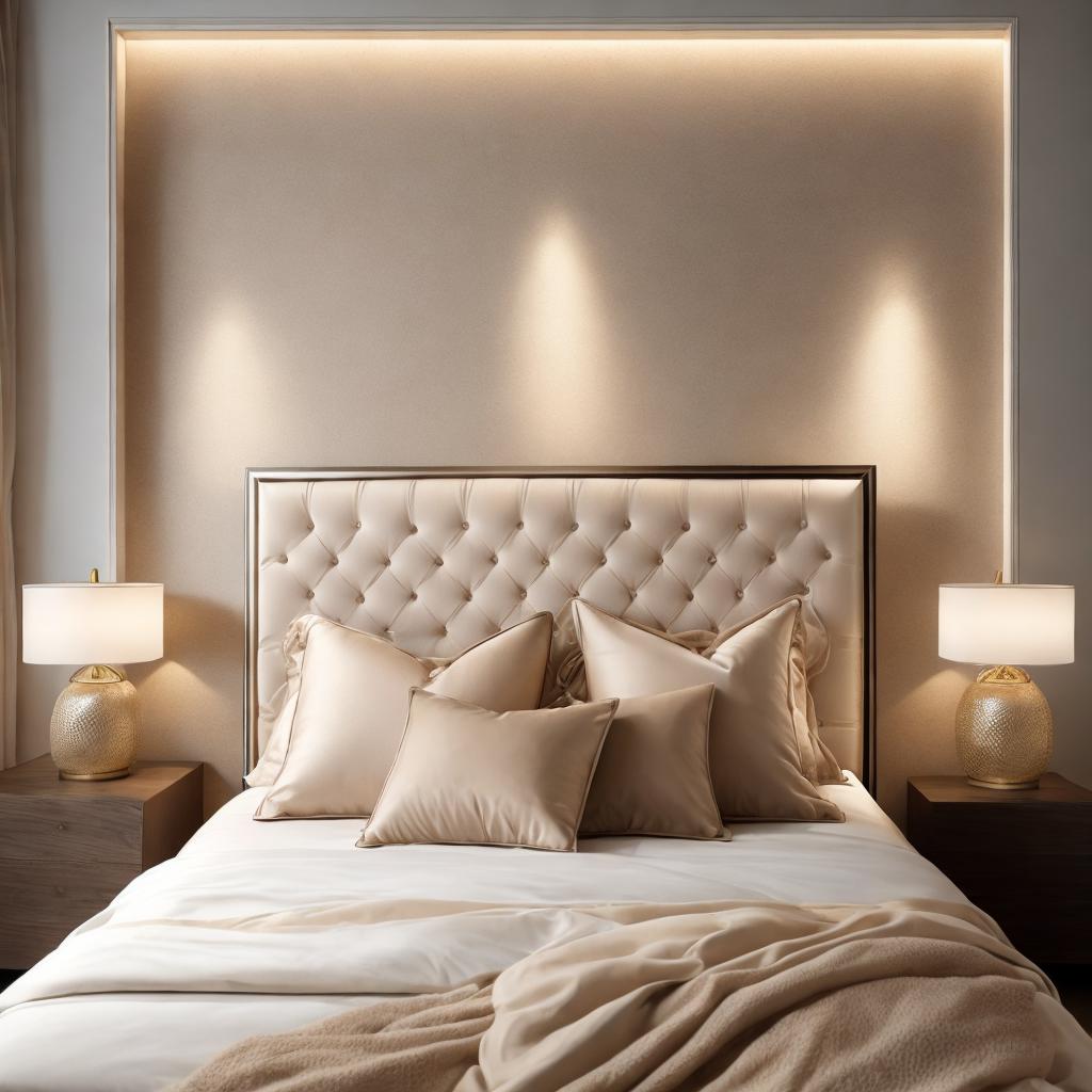 Beige realistic bed headboard, by @ai_generated