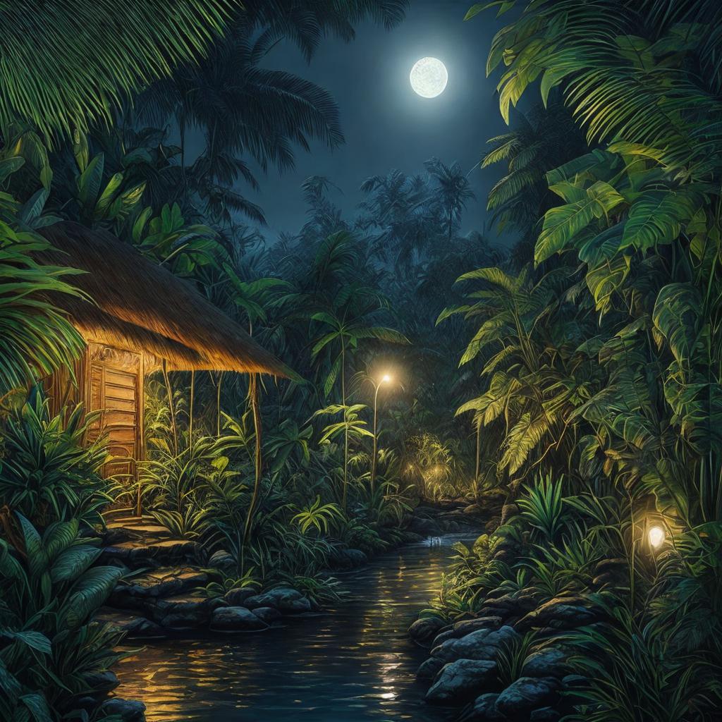 Jungle at night, hyperrealism, by @ai_generated