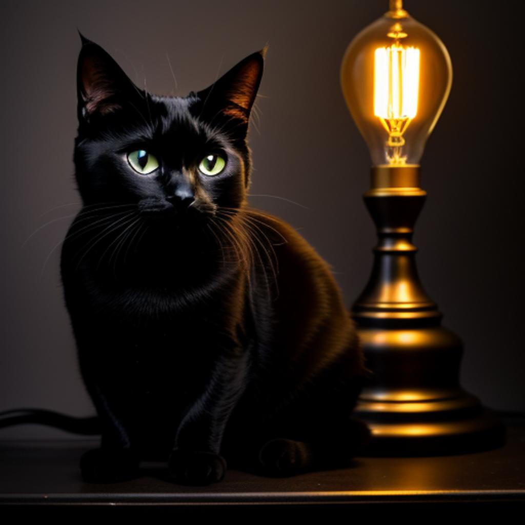 Black cat with lamp by @ai_generated