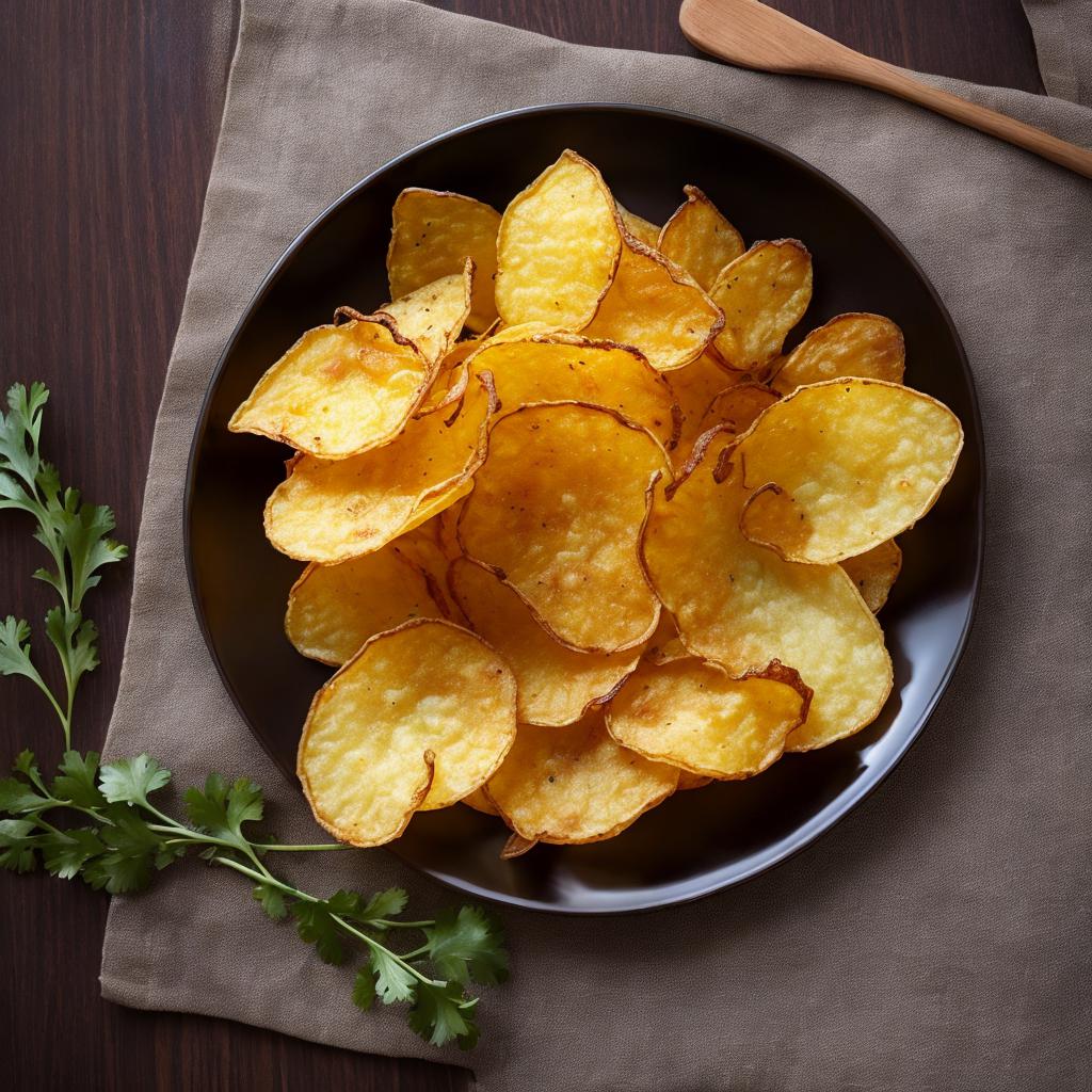 Crispy potato chips, close-up by @ai_generated