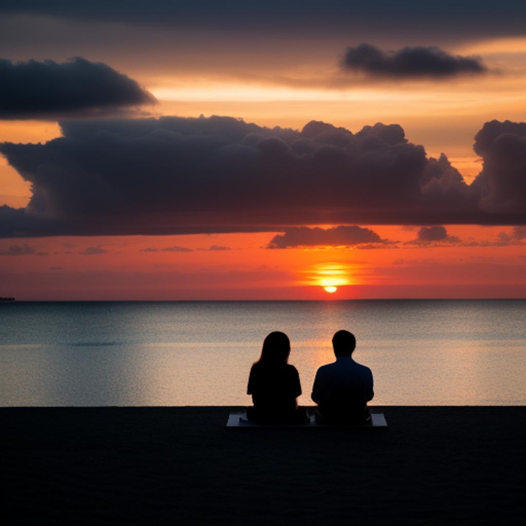 Sea sunset with couple by @ai_generated