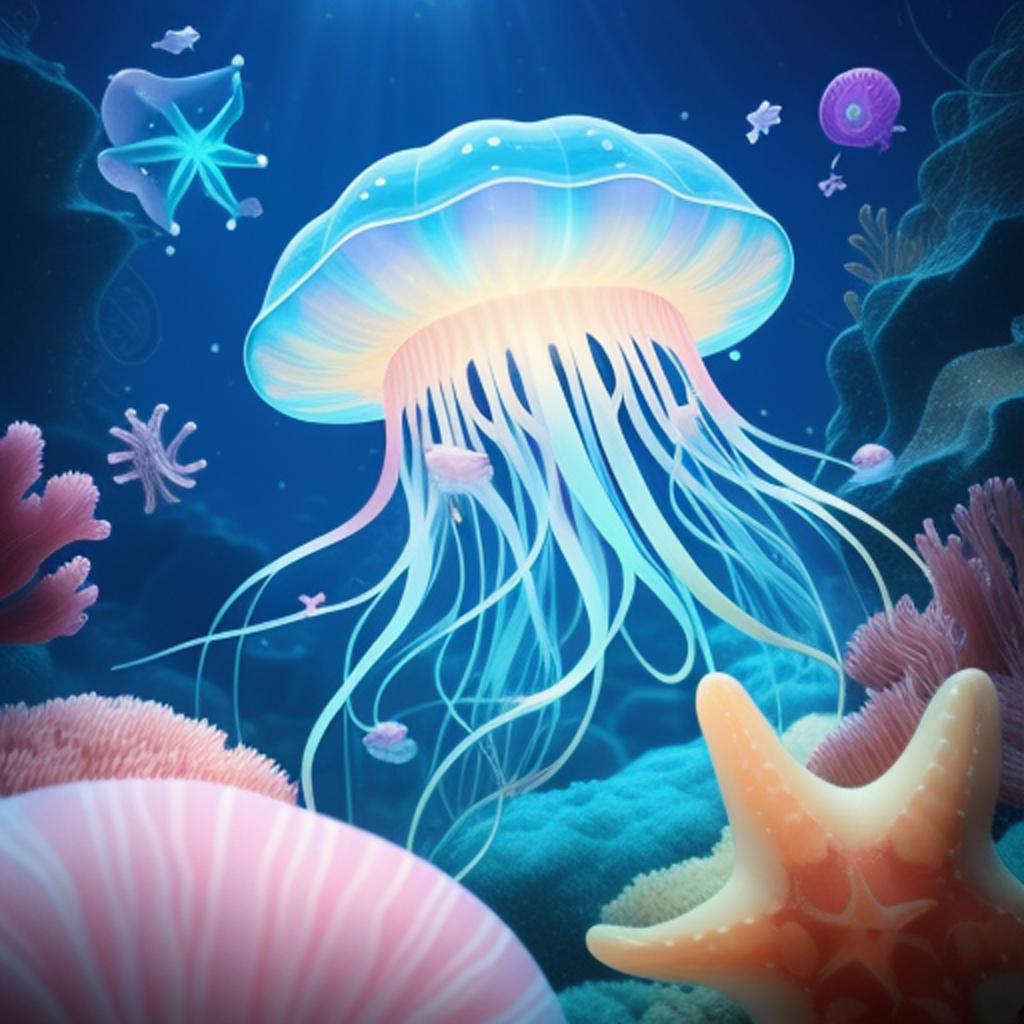 Pastel jellyfish and starfish by @ai_generated