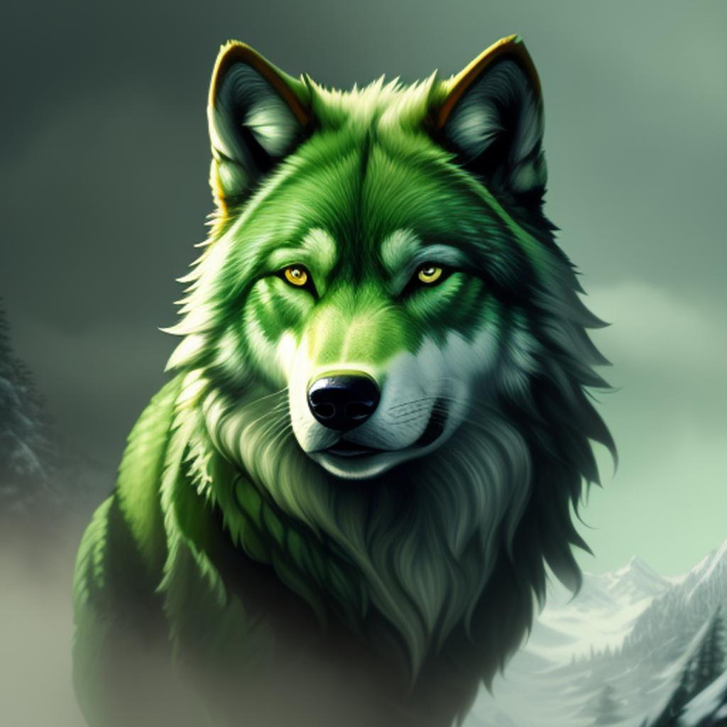 Green wolf by @2w1fjr_5 by @ai_generated